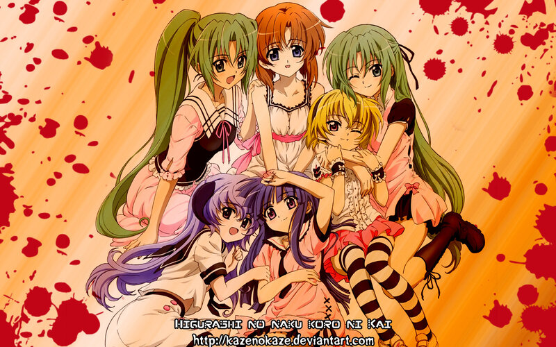 Higurashi characters with blood splatters