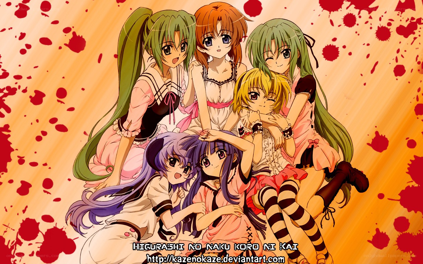 Higurashi characters with blood splatters