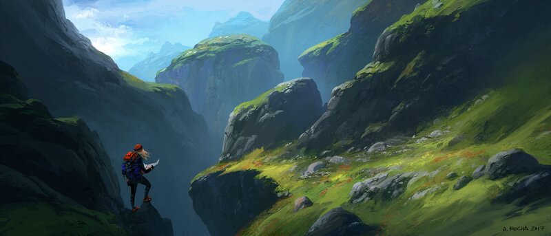 Hiker in a Canyon — Green