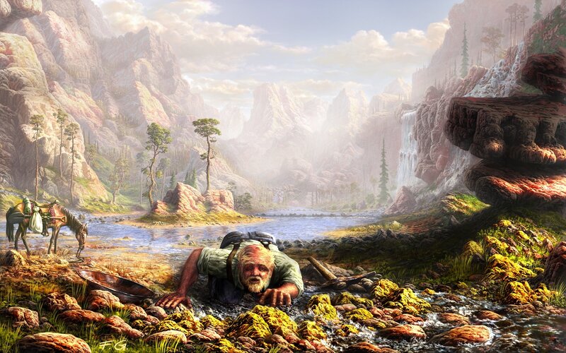 Hiker in a mountain valley