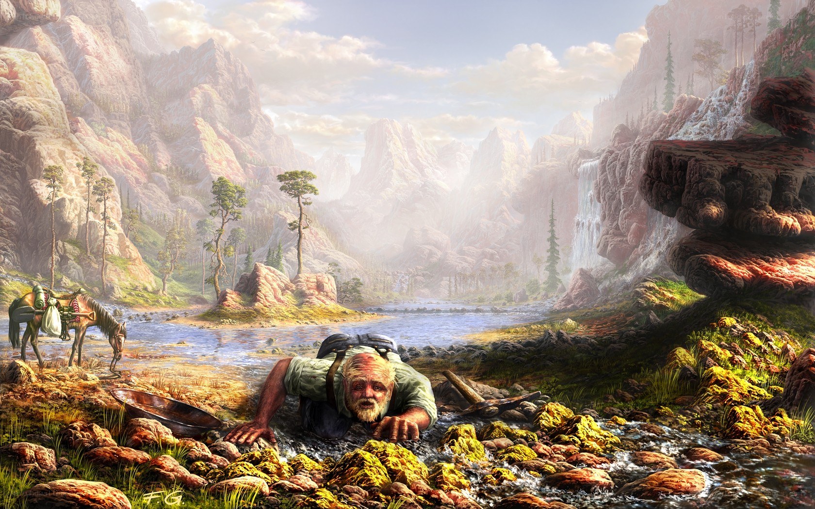 Hiker in a mountain valley