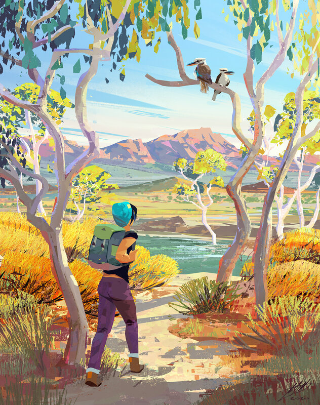 Hiker in Desert Landscape — Yellow