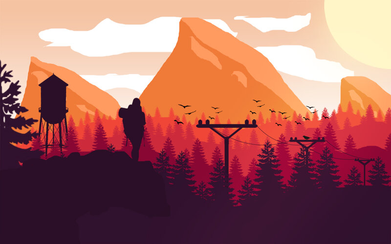 Hiker in Mountain Forest — Orange
