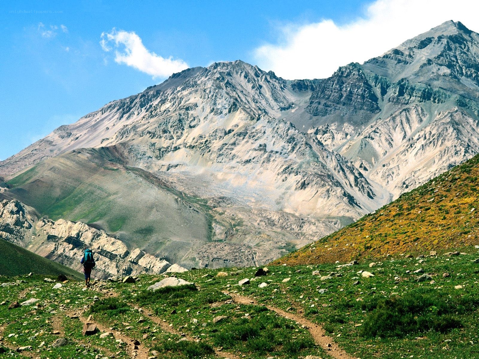 Hiker in mountain valley