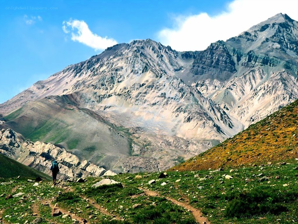 Hiker in mountain valley