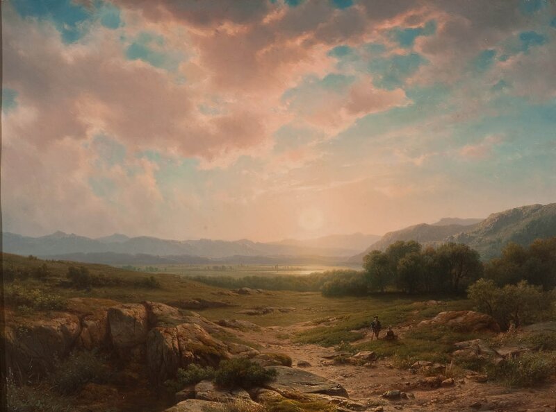 Hiker in Mountain Valley — Blue