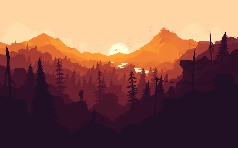 Hiker in Mountain Valley — Orange, Serene