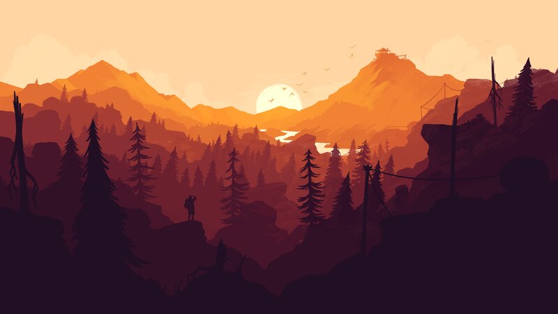 Hiker in Mountain Valley — Orange