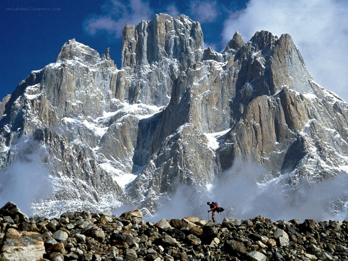 Hiker in mountainous terrain
