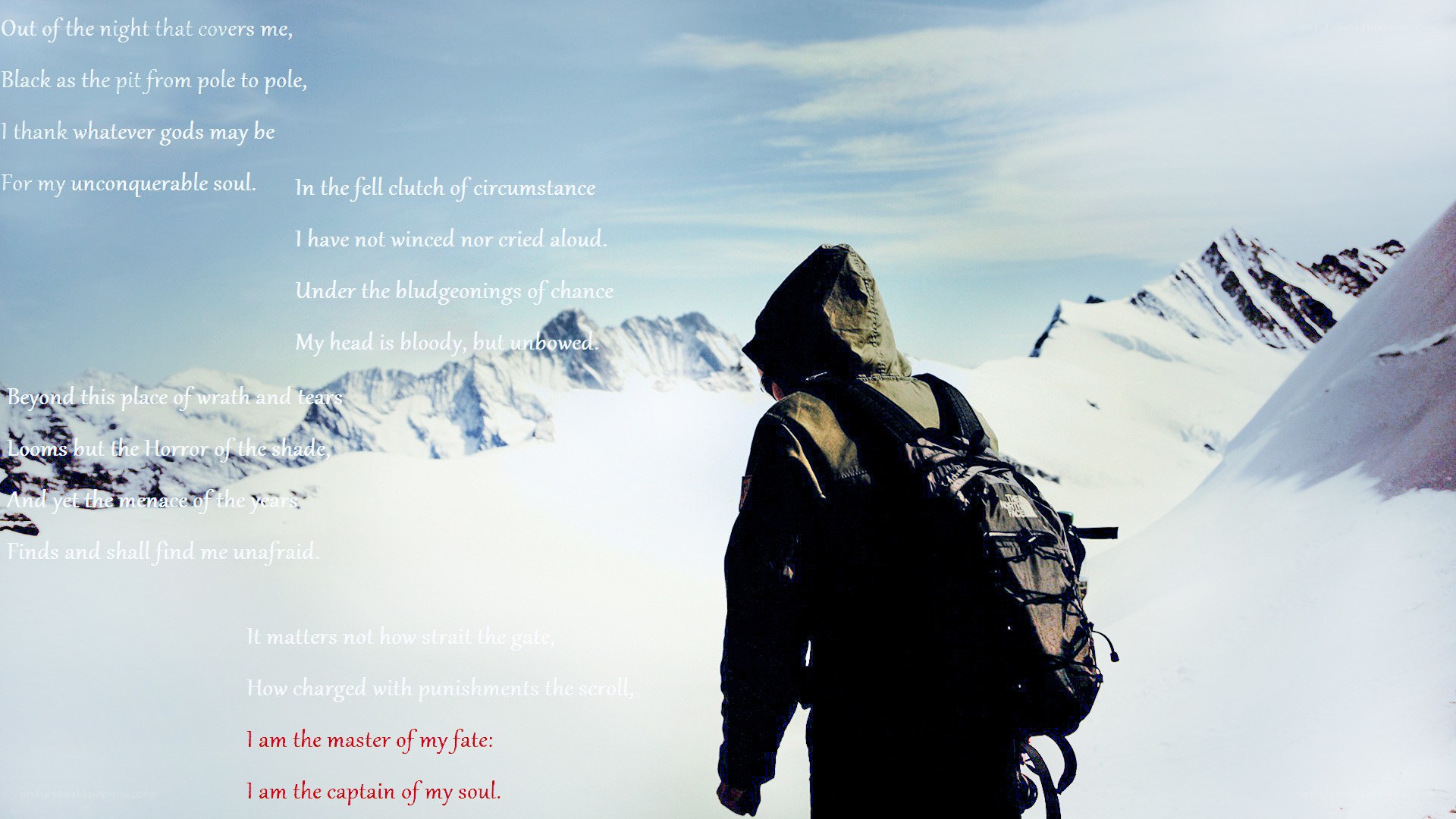 Hiker in snowy mountains