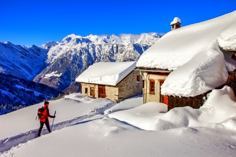Hiker in Snowy Mountains — Blue