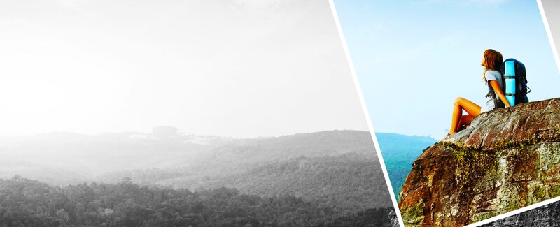 Hiker on a Cliff — Blue, Serene