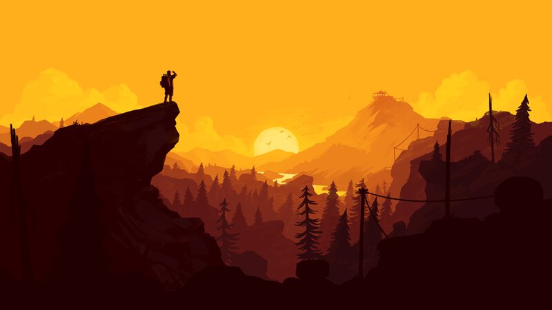 Hiker on a Cliff — Orange, Serene