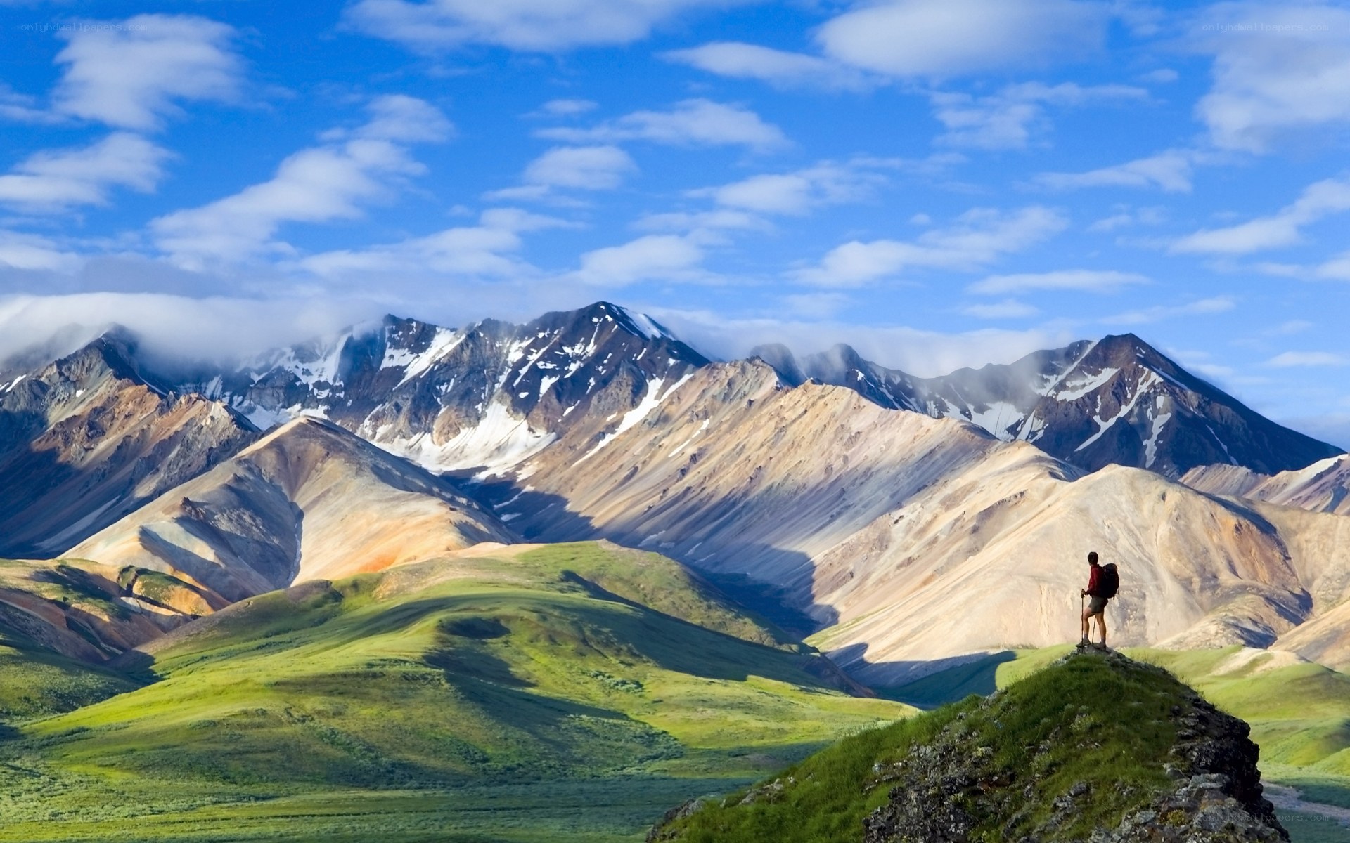Hiker on a mountain ridge