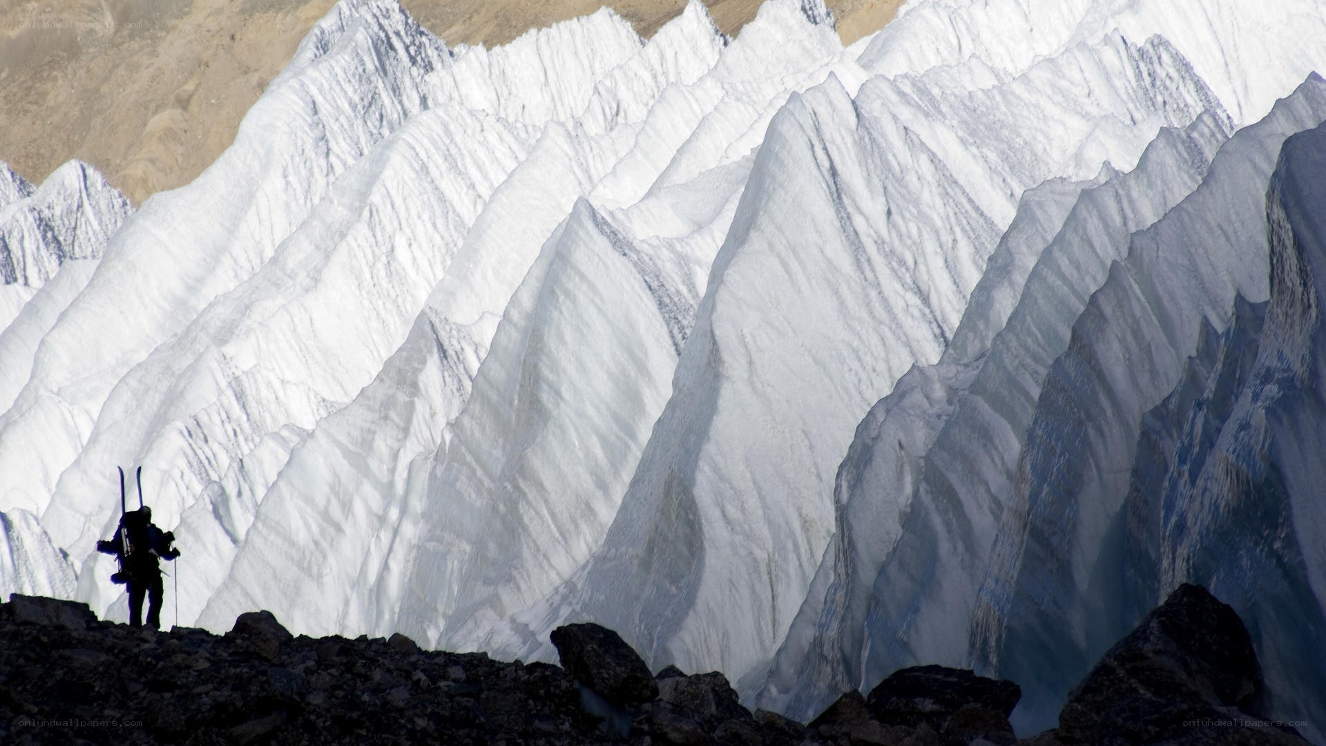 Hiker on a snowy mountain