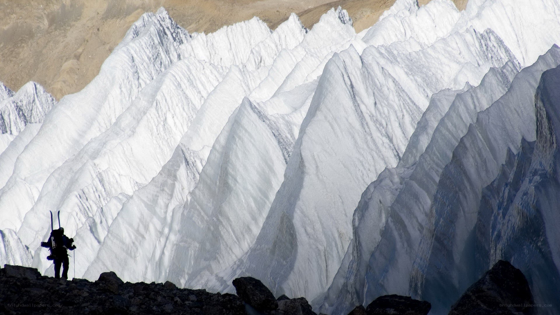 Hiker on a snowy mountain