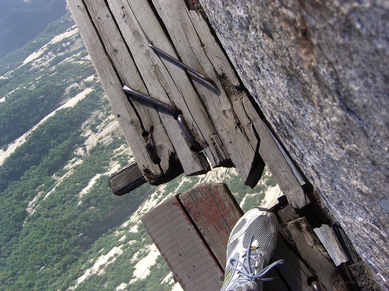 Hiker on a wooden platform