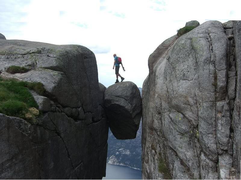 Hiker on Balancing Rock