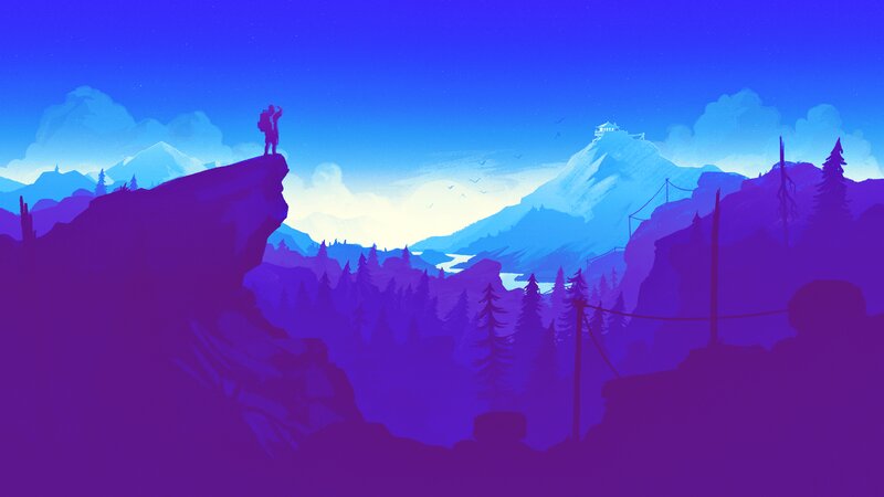 Hiker on Cliff Edge — Blue