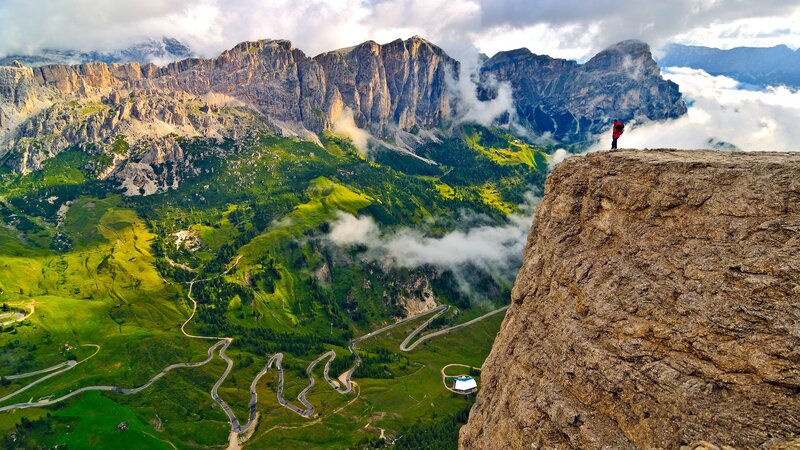 Hiker on Mountain Peak — Green
