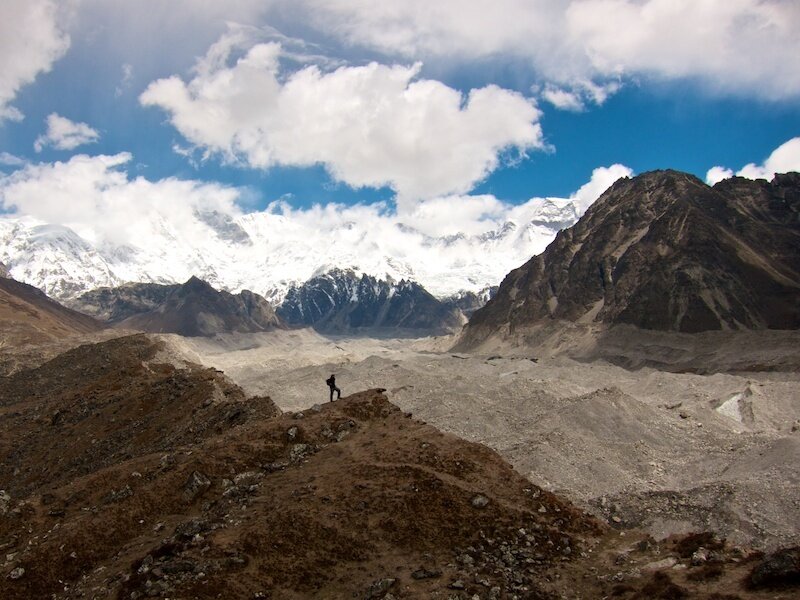 Hiker on Mountain Ridge — Blue