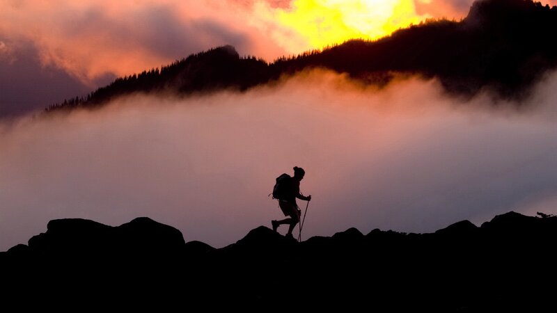 Hiker on Mountain Ridge — Orange
