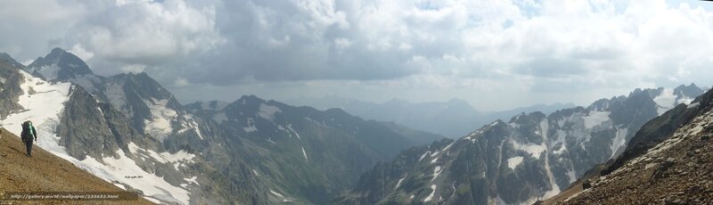 Hiker on Mountain Slope — Gray