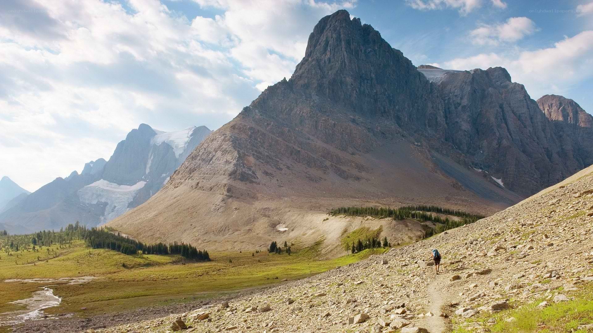 Hiker on mountain trail