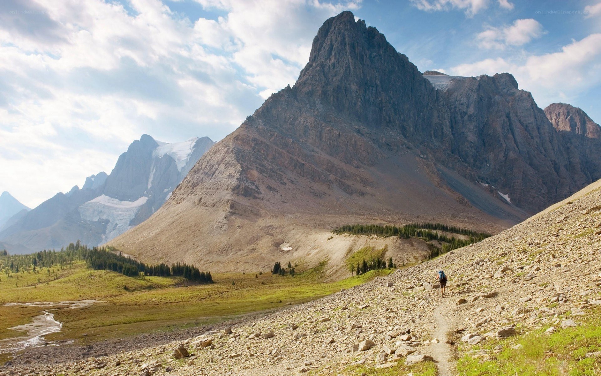 Hiker on mountain trail
