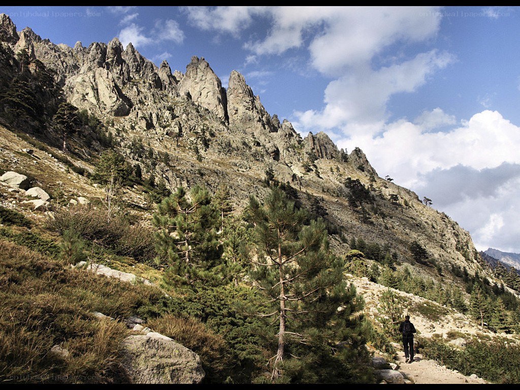 Hiker on mountain trail