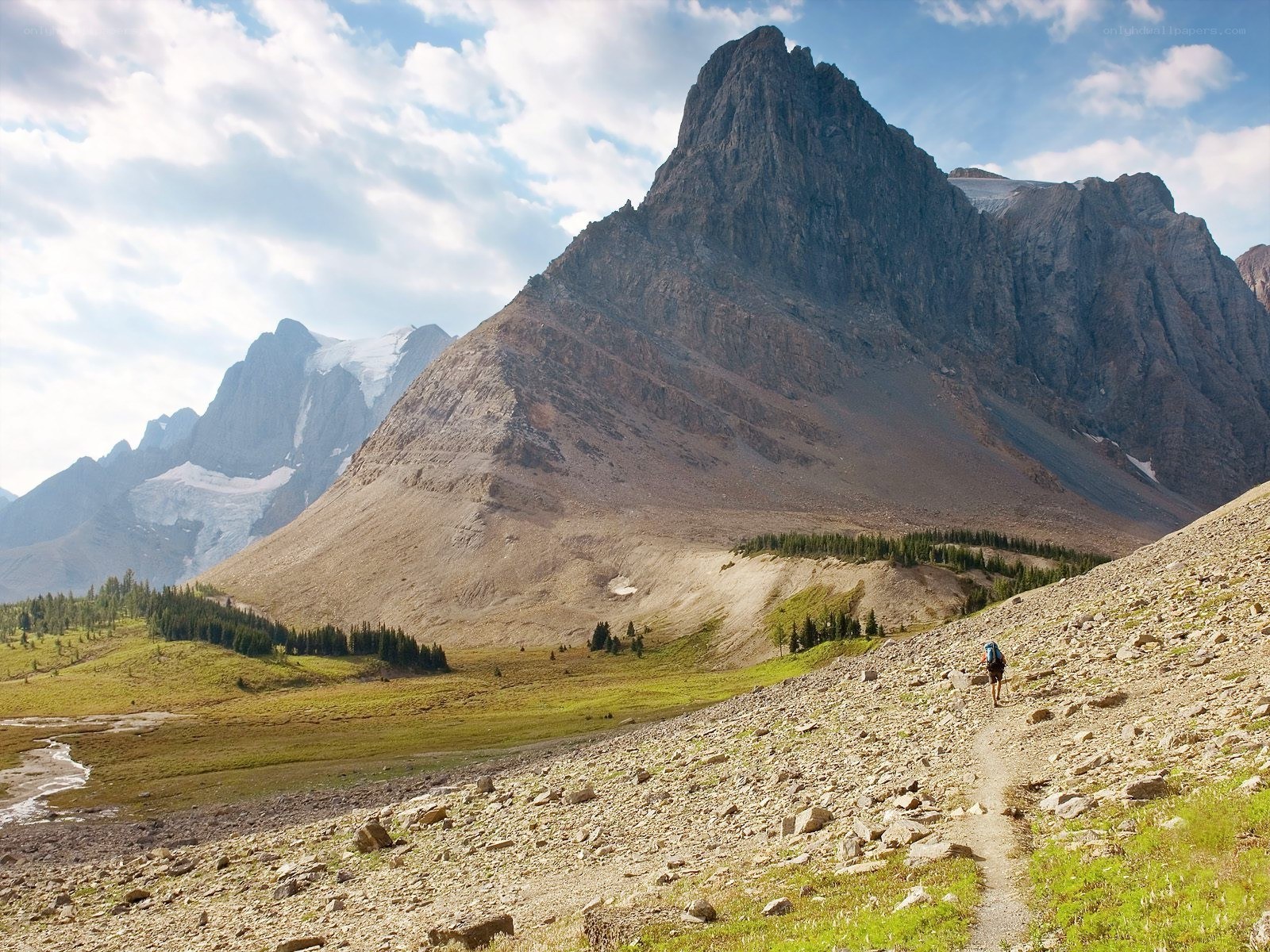 Hiker on mountain trail