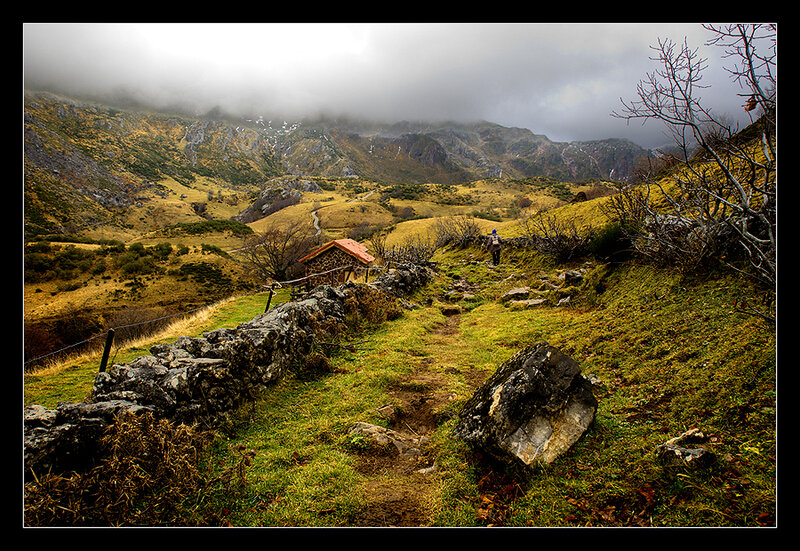 Hiker on mountain trail