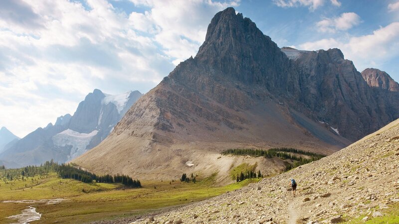 Hiker on Mountain Trail — Brown, Serene, Afternoon