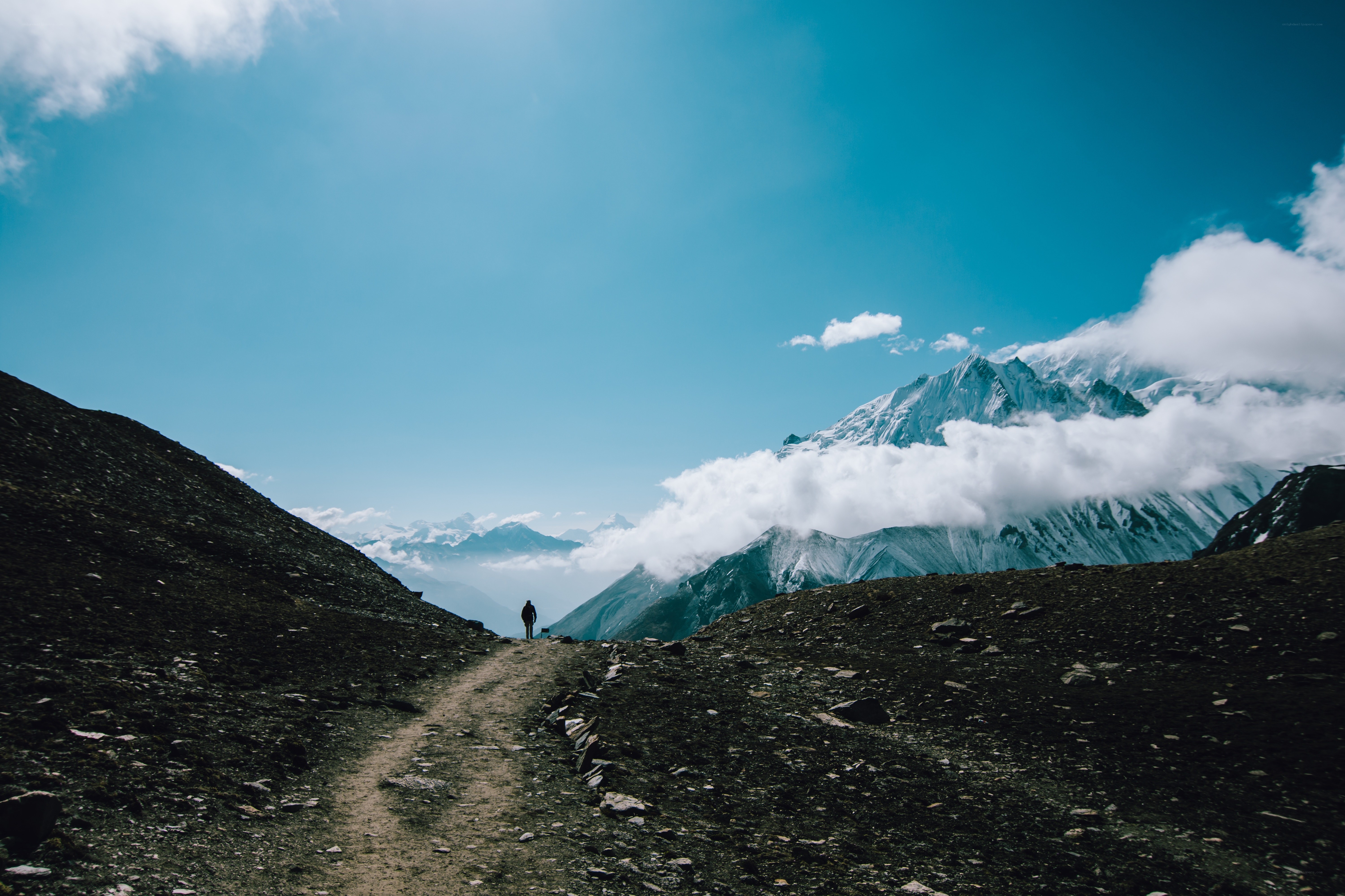 Hiker on mountain trail