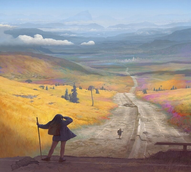 Hiker overlooking a vast valley