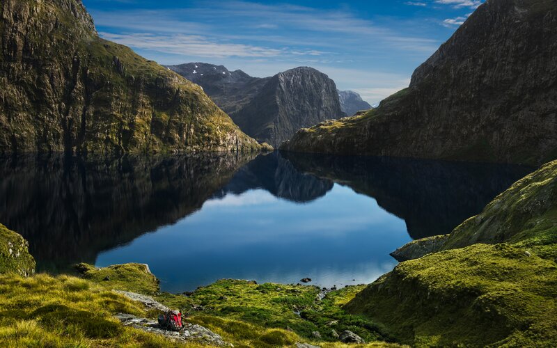 Hiker with Backpack — Blue, Serene