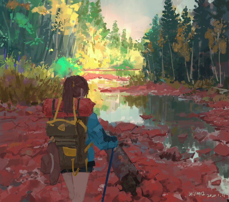 Hiker with Backpack — Red