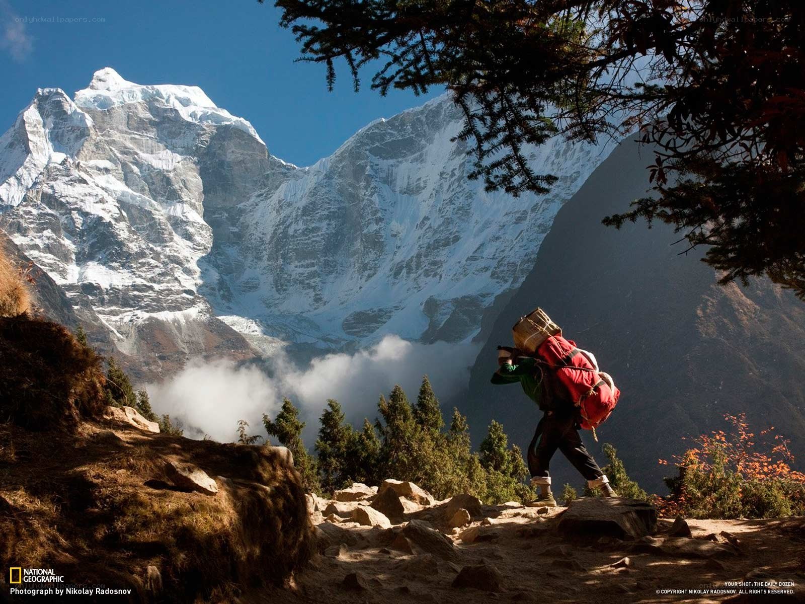 Hiker with pack on mountain trail