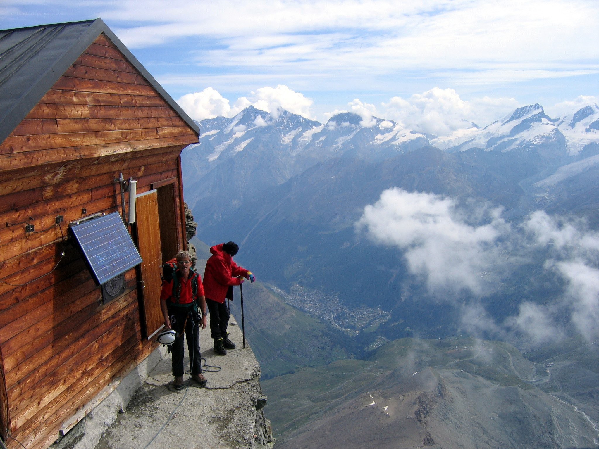 Hikers at mountain hut