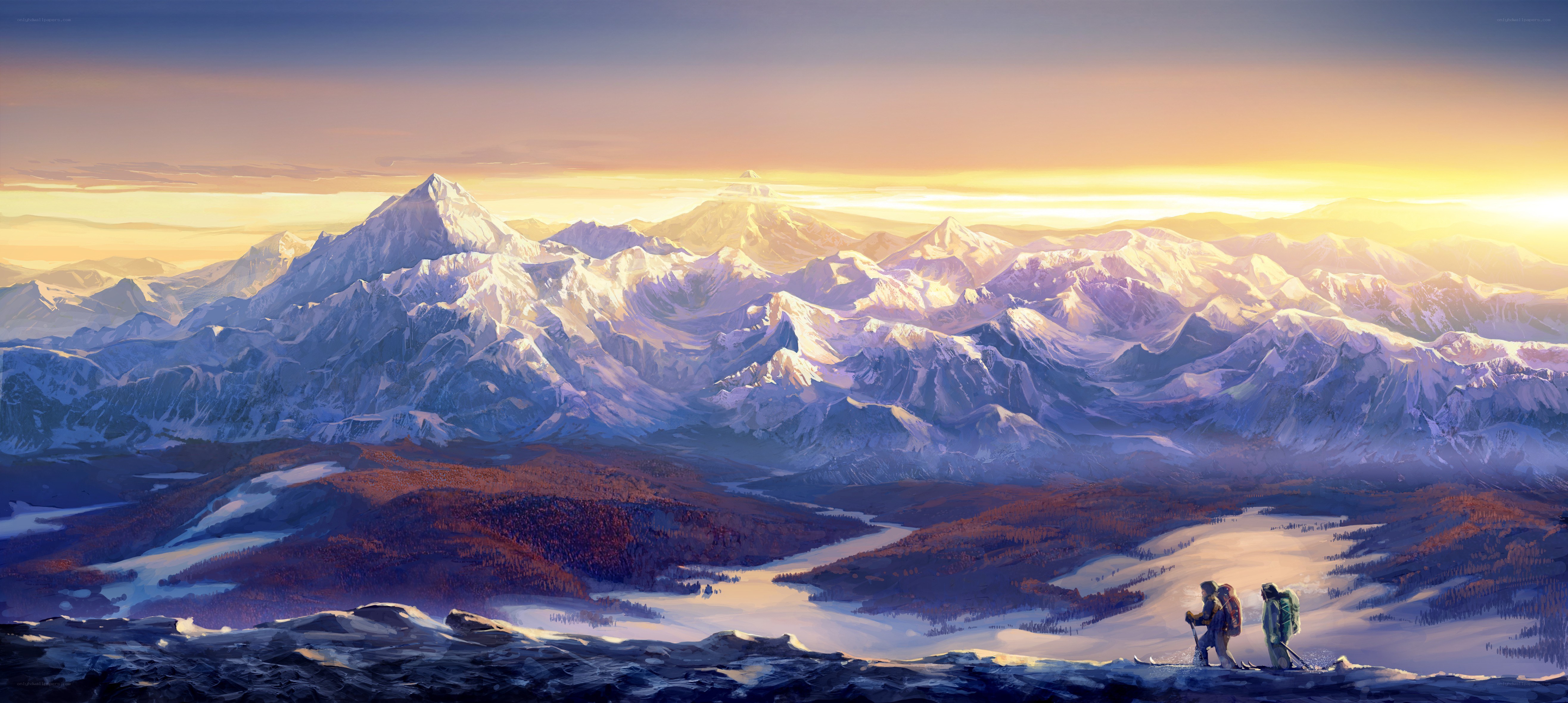 Hikers in a mountain landscape