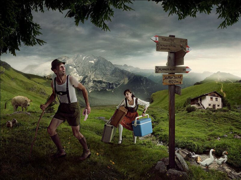 Hikers in Alpine Landscape
