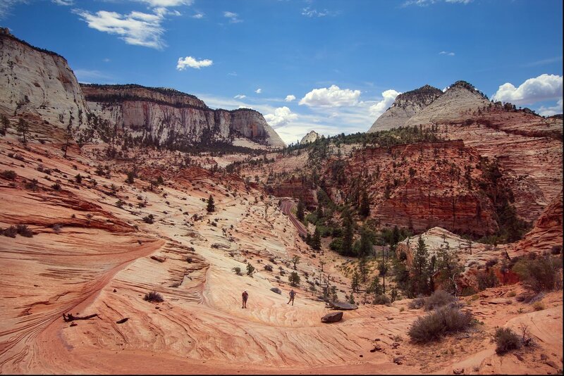 Hikers in Canyon — Blue