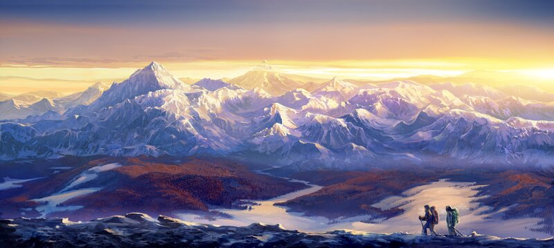 Hikers in Mountain Landscape — Blue