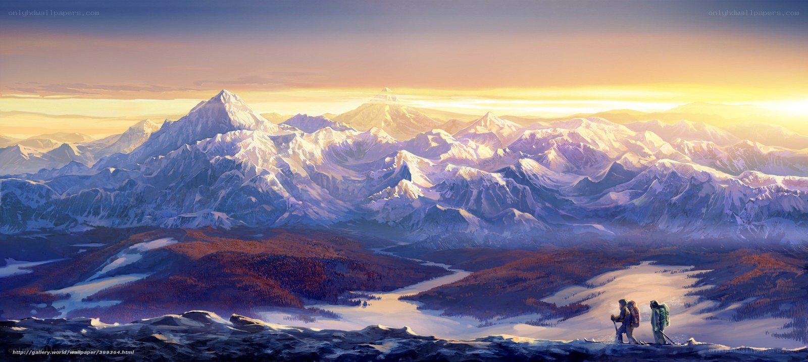 Hikers in mountain landscape