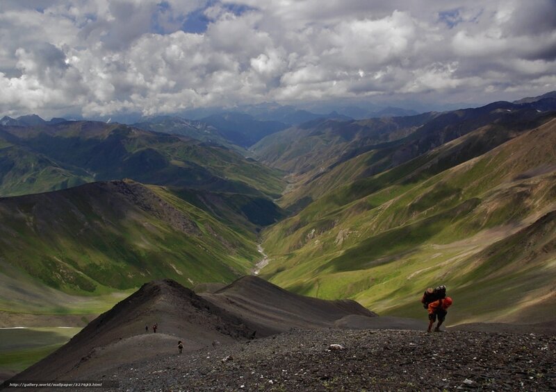 Hikers in Mountain Valley — Green