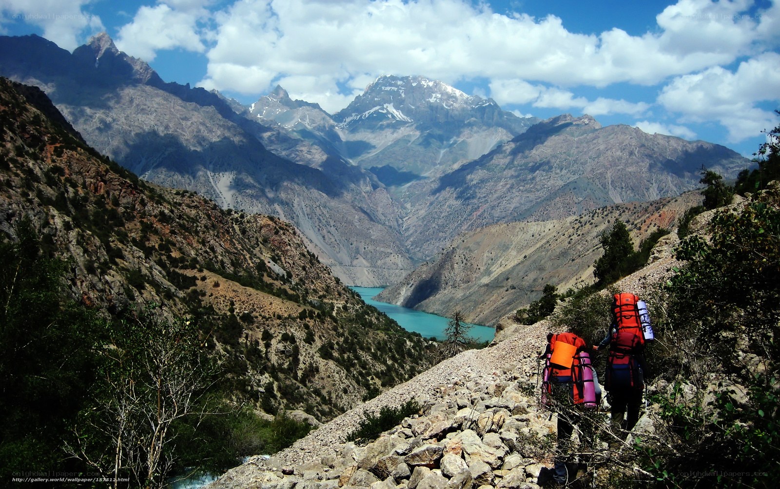 Hikers in mountain valley