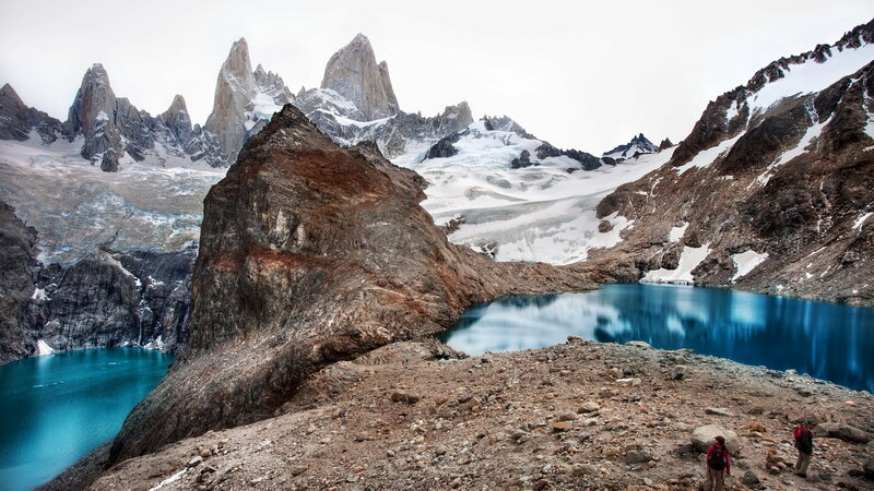 Hikers Near Mountain Lake — Blue