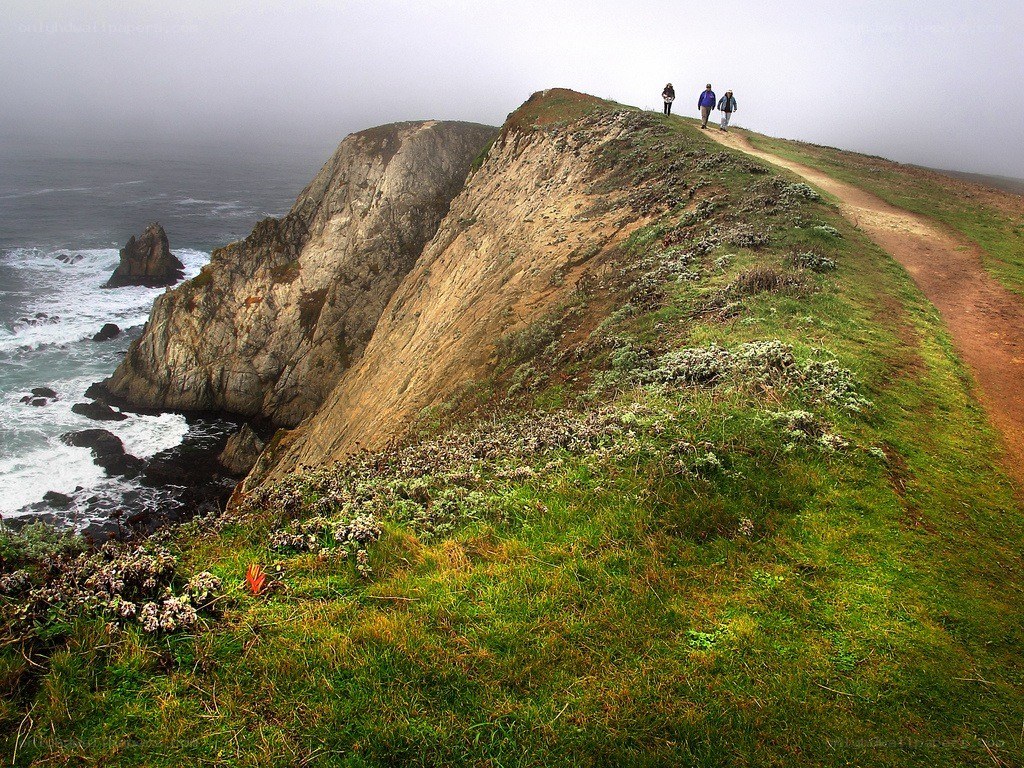 Hikers on a coastal trail