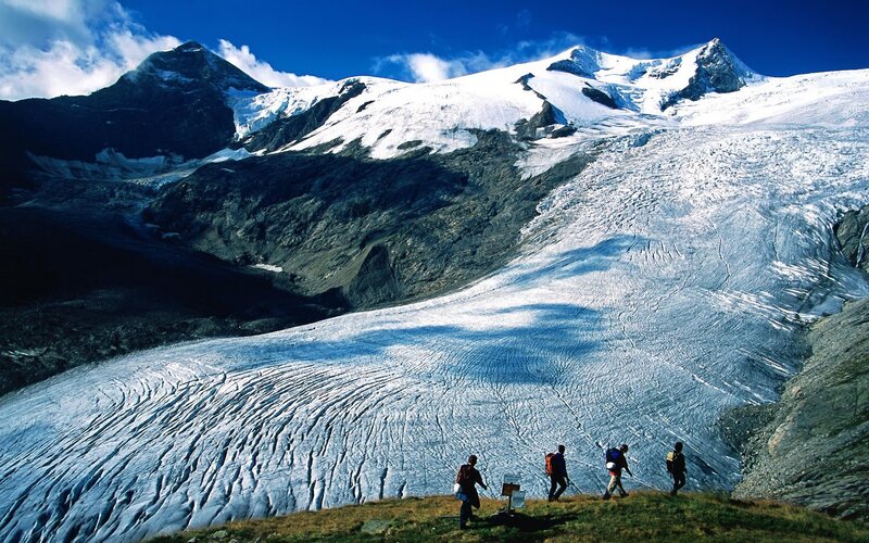 Hikers on a glacier