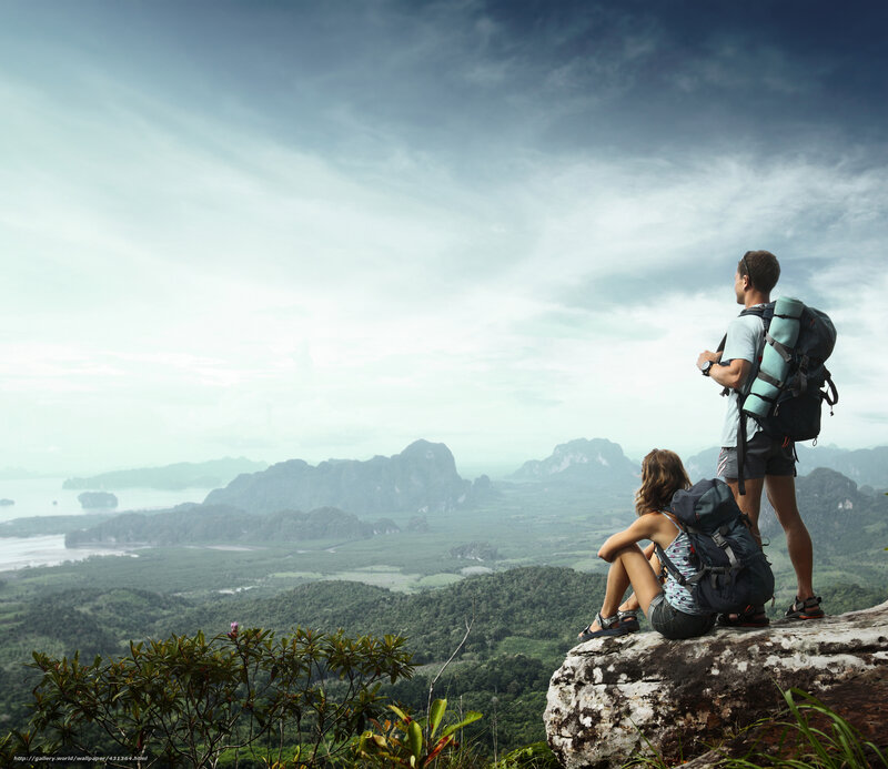 Hikers on a mountain overlook